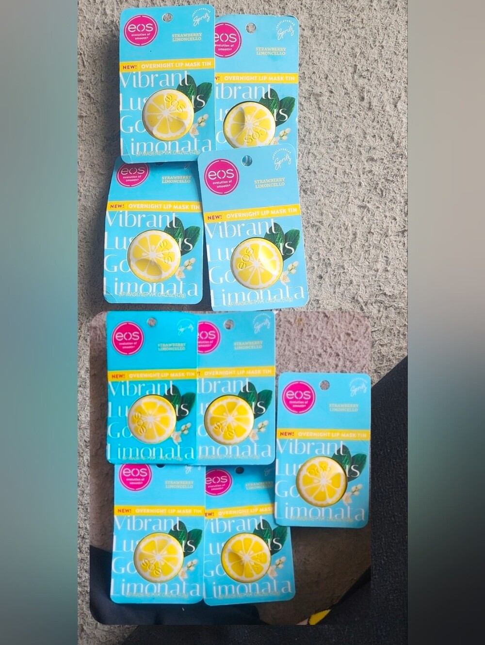 9 bulk new eos Strawberry Limoncello Overnight Lip Mask Tin - Yellow & Blue Pack